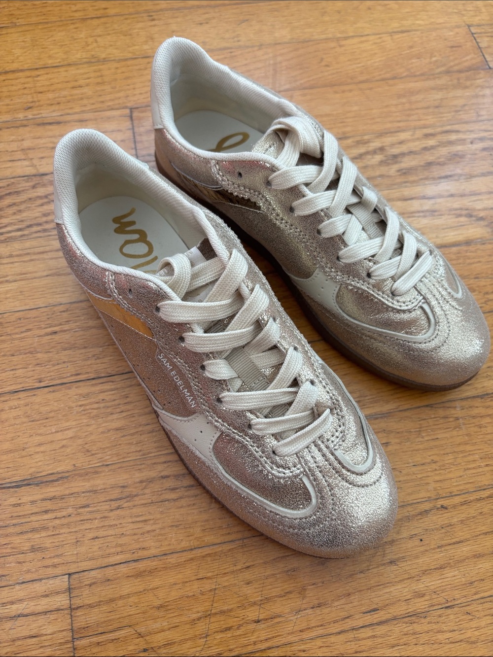 Sam Edelman Metallic Gold-Tone Lace-Up Sneakers